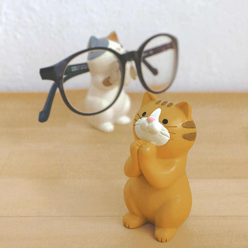 ZAKKAかわいい手作り置物ins猫メガネスタンド雑貨ペンホルダークリップ収納缶携帯電話ホルダー置物|undefined