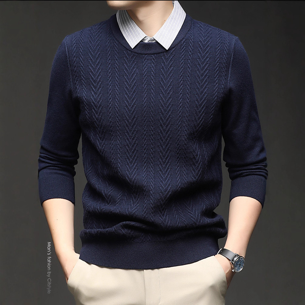 Jacquard de color sólido nuevo hombre falso dos piezas de camisa de punto de negocios solapa de moda camisa de punto de color sólido suéter de cuello