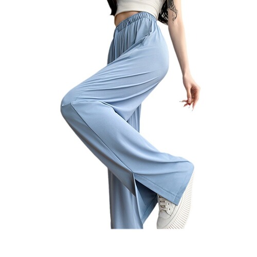 Women's Ice Silk Slit Sun Protective Pants 2025 New Summer Thin Model Flowy Petite Floor-Length Quick-Drying Wide Leg Sports Pants