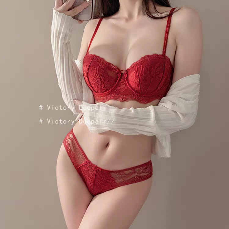 Women's Thin Intimates Set for the Year of Birth, Big Breasts, Small Breasts, Wedding Bride, Red Lace Bra, Autumn and Winter
