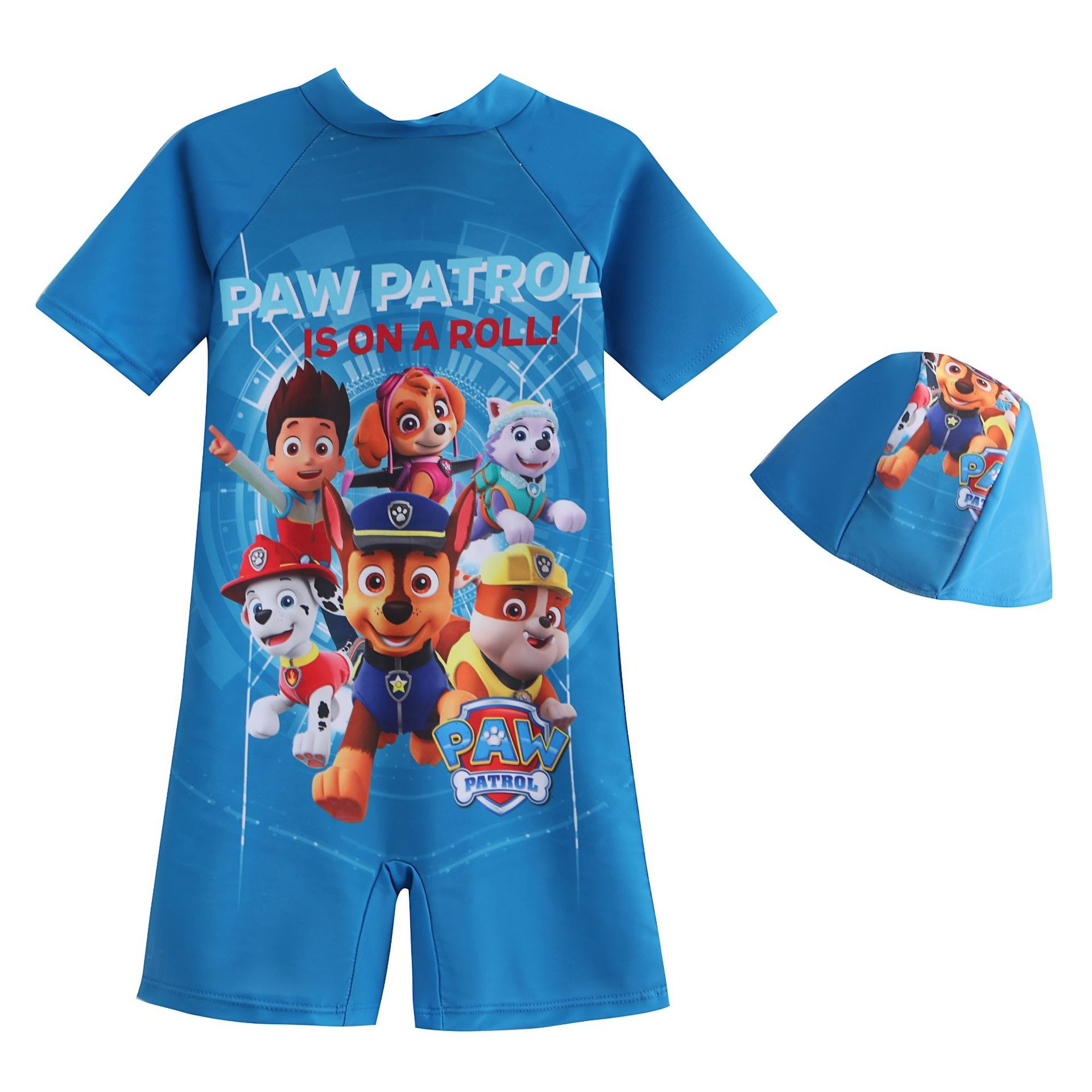 Super Soft Hooded Weng Weng Team Children's Boys' One-Piece Swimsuit Set Mario Mcqueen Dinosaur Swimsuit Short-Sleeved