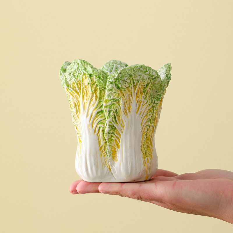 Zhaocai 세라믹 양배추 사무실 대형 펜 컨테이너 장식품 홈 귀여운 메이크업 브러시 보관 실용적인 오프닝 선물