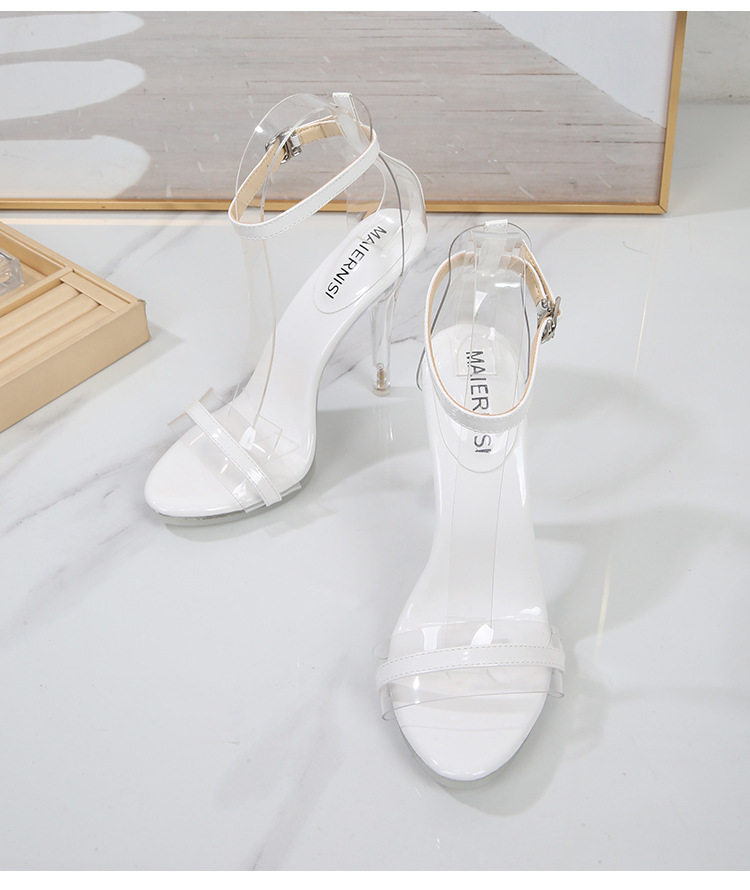 Dép sandal nữ cao gót quai ngang trong suốt đính pha lê, gót nhọn 8–11 cm — Màu bạc, Màu trắng, Màu đen chi tiết 34