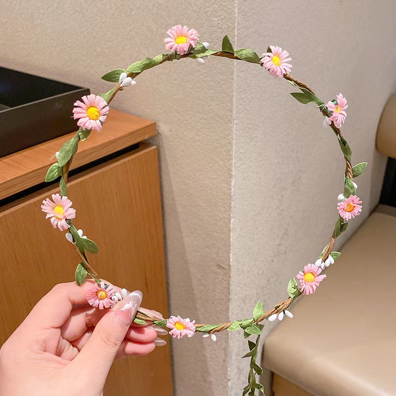 韓国式森系花嫁の頭飾り花環小菊二重藤条髪飾りヘアリング影楼撮影写真海辺