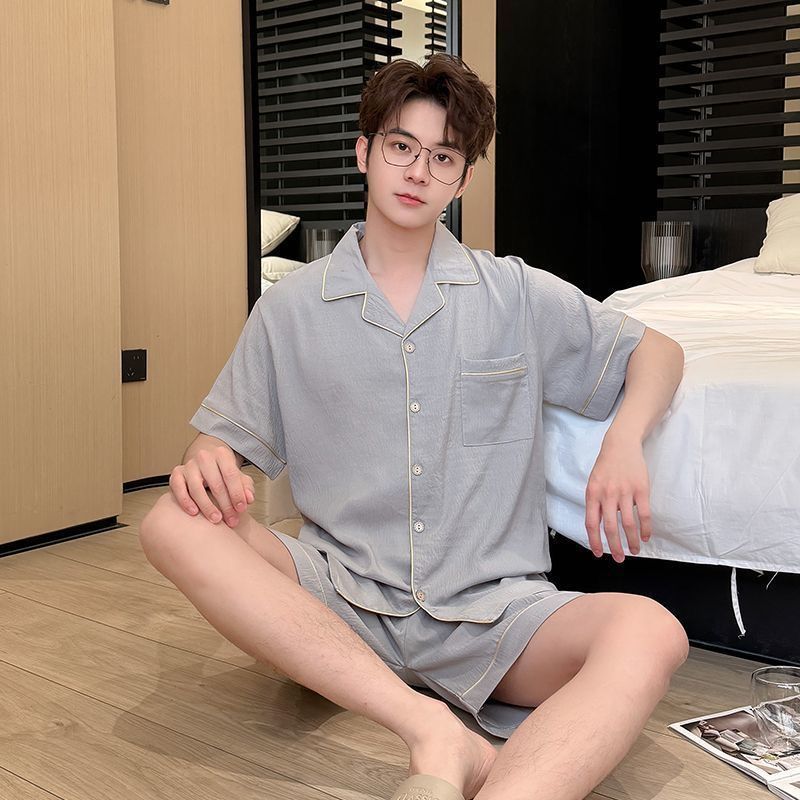 Cotton double short-light blue / Men's size l [recommended 50-60kg]