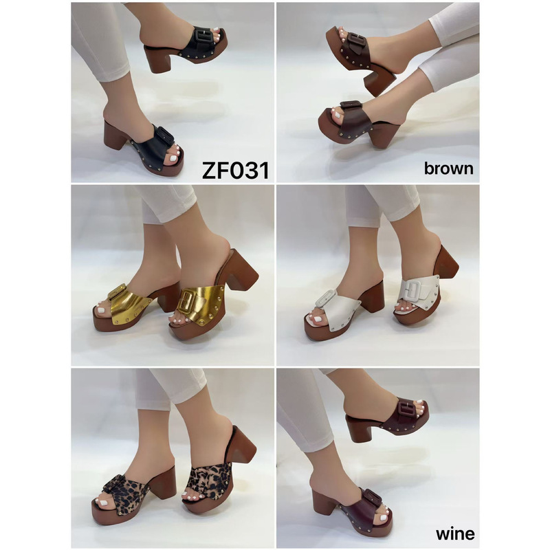 Chunky High-Heeled Sandals for Women, New Summer 2026 Model with Single Strap and Rivet Buckle, New Style Women's Slippers