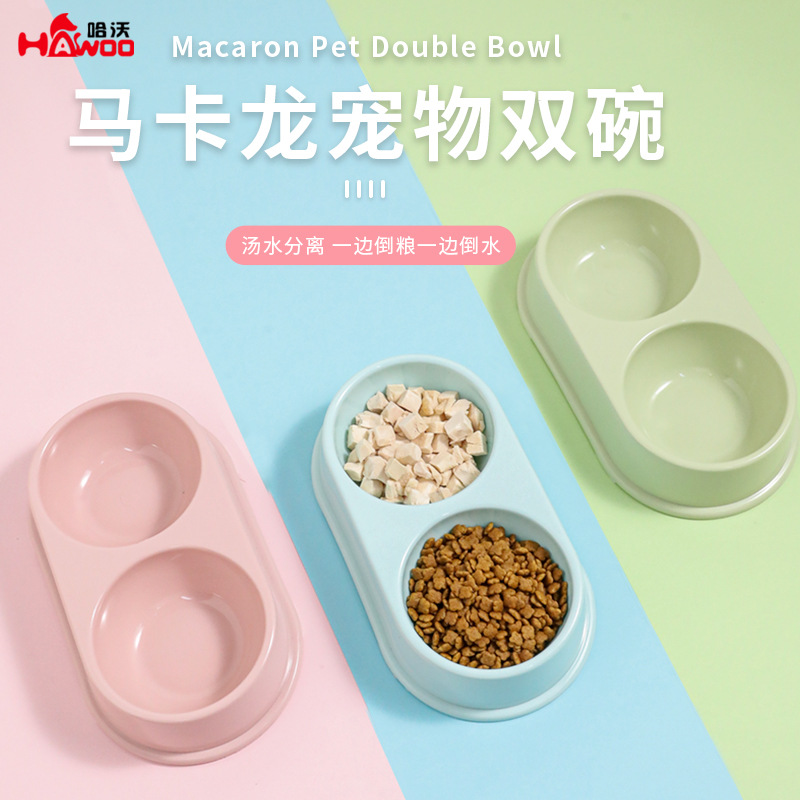 Macaron doble tazón de plástico grande al por mayor para perros tazón de agua tazón para mascotas tazón para perros utensilios para gatos artículos para mascotas