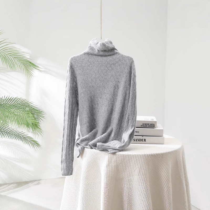 Soft and Fluffy Turtleneck Women's 100% Pure Cashmere Sweater with a Unique Design, Slimming and Warm Knit Base Shirt