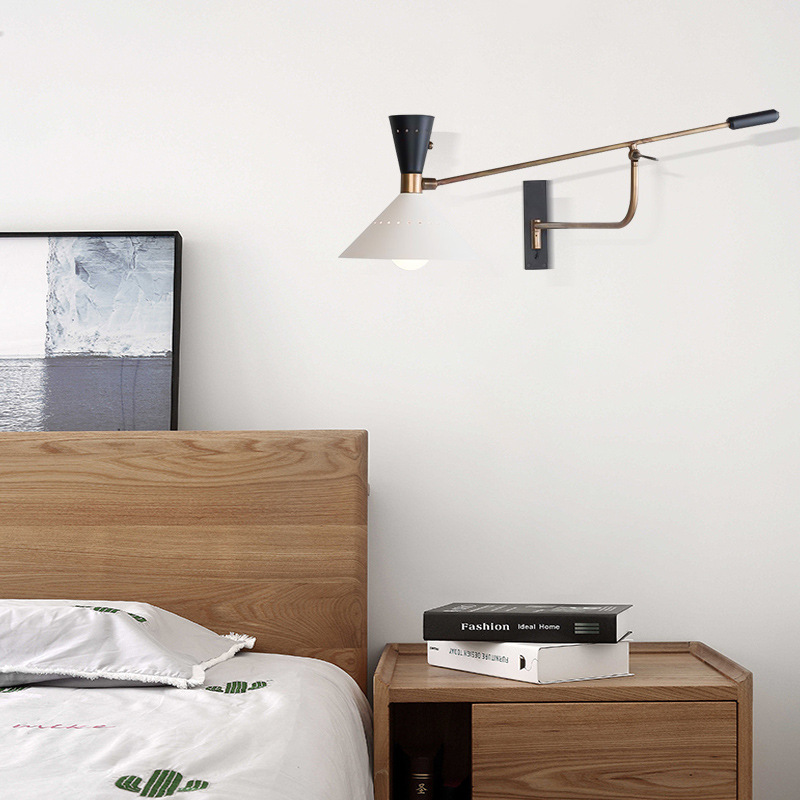 Dormitorio de diseño italiano estilo japonés cabeza de cama muy moderna nórdica creativa sala de estar lámpara de pared de pared de luz de pared giratoria