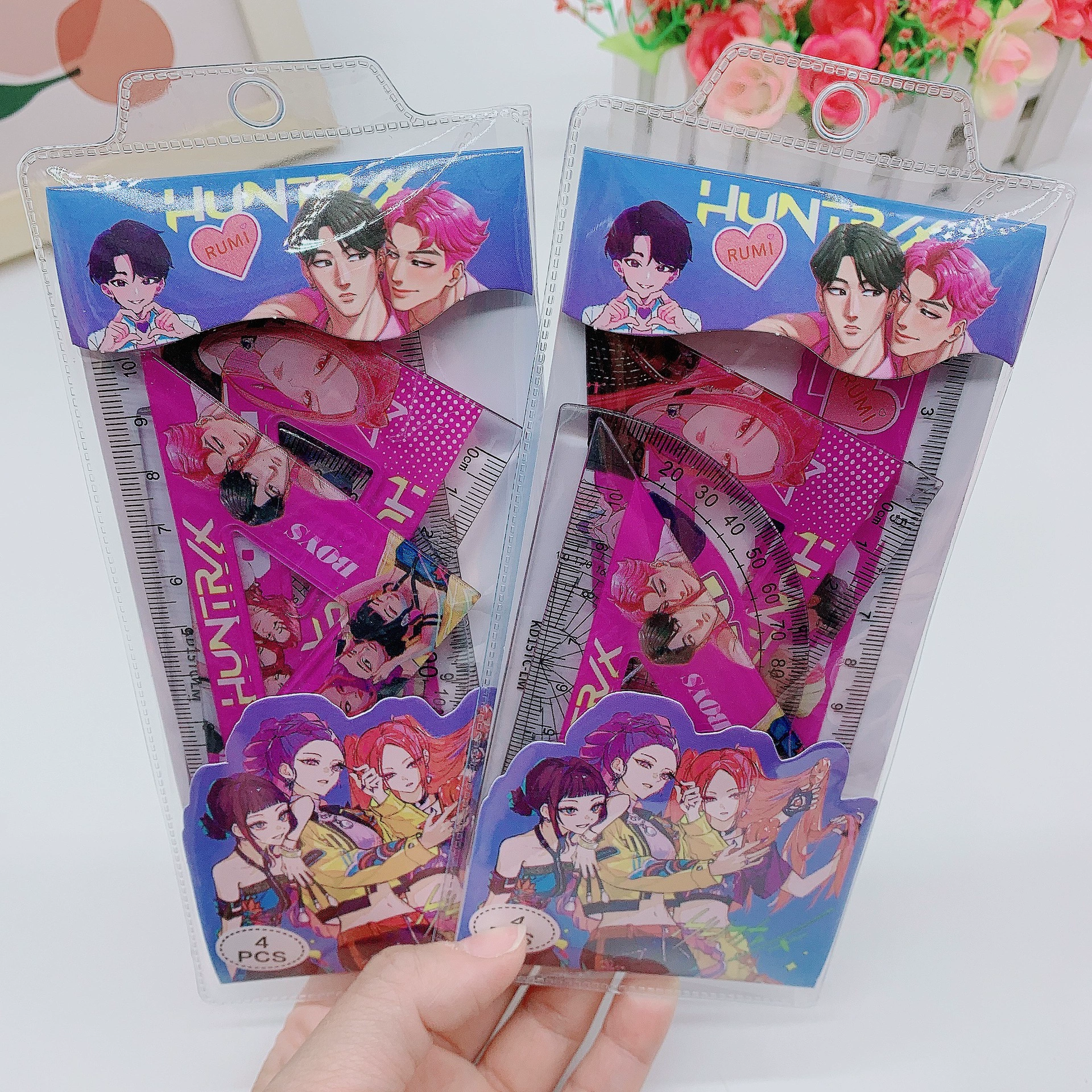 Набор из 4 предметов: большой набор линеек для школьников, канцелярские принадлежности, линейка, треугольник, транспортир