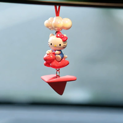 Car interior decoration KT Sürətlər qutusu və əl tormozu başlıqları - red-pony-sitting-on-a-cloud-with-a-red-airplane-car-hanging-ornament