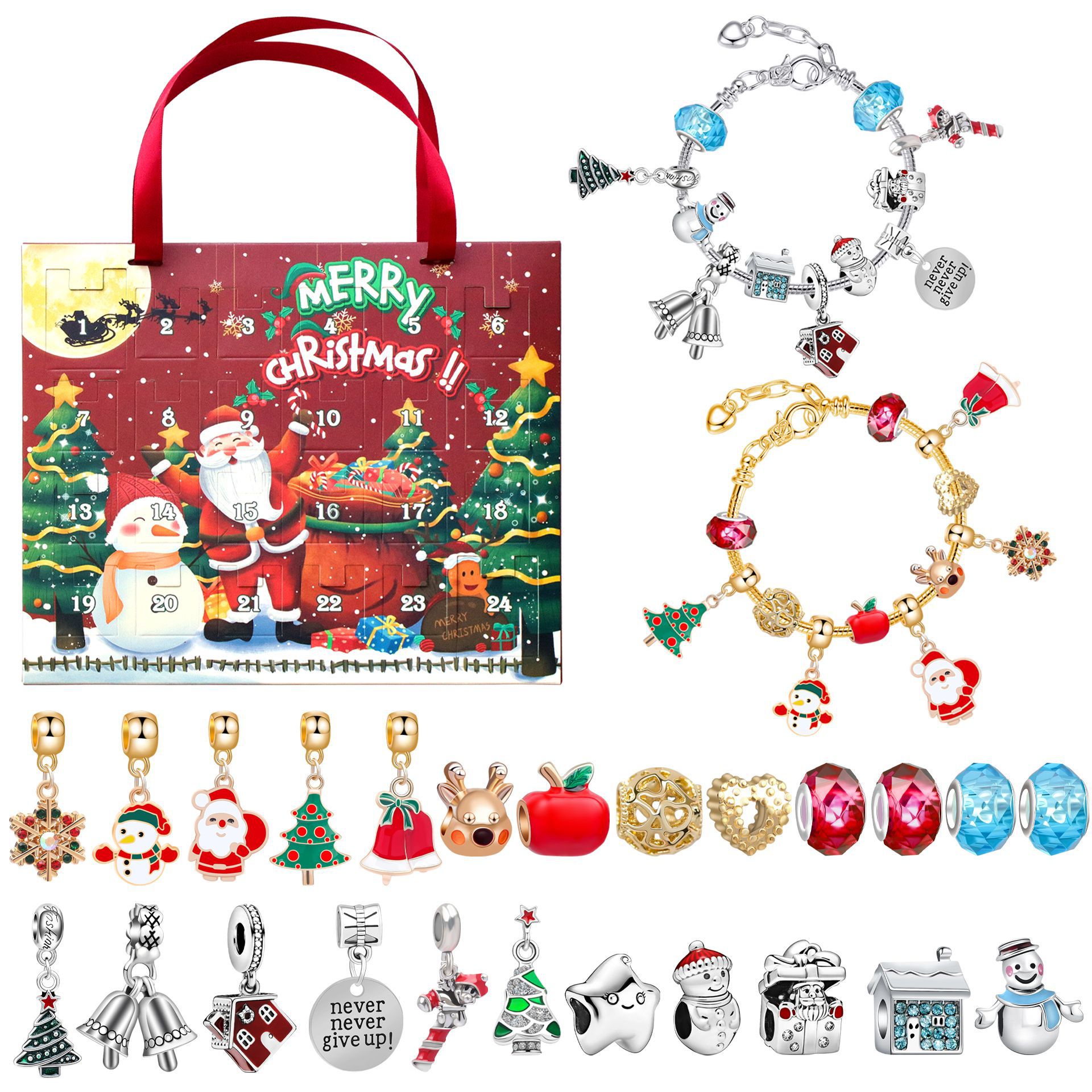 Jultema DIY-berlockarmband med halsbandstillverkningskit för flickor Julsmycken, presentförpackning med kreativt berlock-hänge och armband_voghion.com