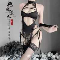 Көктай Cheongsam-Style Lace Bodysuit, Women's Sexy Lingerie, One Size, Black