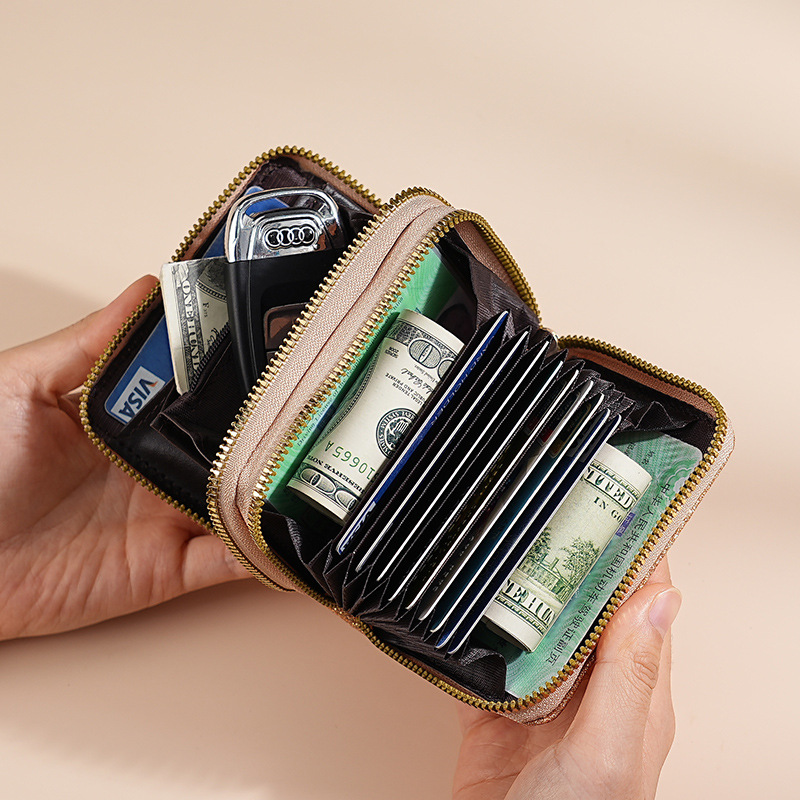 Bolso de tarjeta de órgano con doble cremallera para mujer transfronteriza Gypsophila Juego de tarjeta flash Bolso de tarjeta múltiple Bolso de mujer de moda