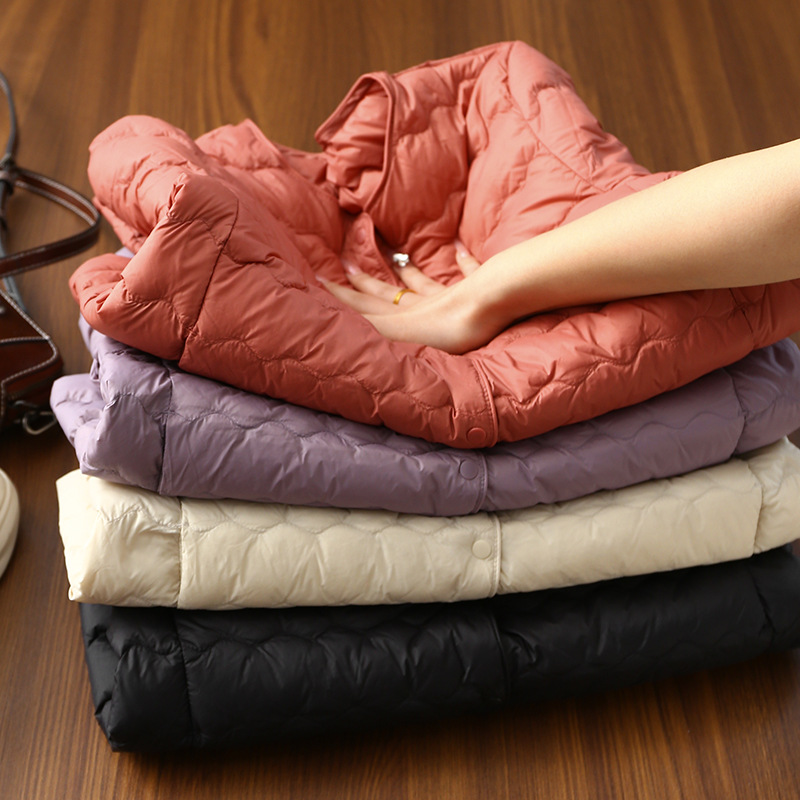 다운 라이너 경량 90 화이트 덕 다운 웨이브 라인 V-Neck 크루 넥 다운 재킷 따뜻한 재킷 여성의 가을과 겨울 새로운