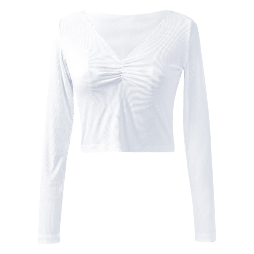 Ropa de baile para mujeres adultas práctica de ballet Jersey de primavera con cuello en V SLIM-Fit ropa de cuerpo de manga larga de punto superior caliente