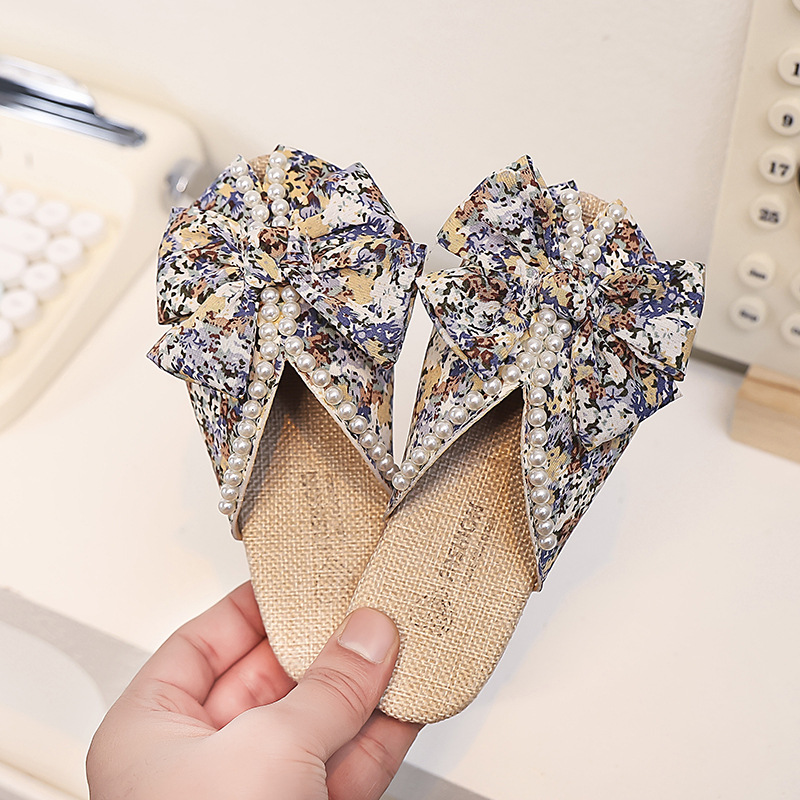 Zapatillas de arco para niñas verano nuevos niños zapatos de princesa de perlas suaves para niñas zapatillas de moda