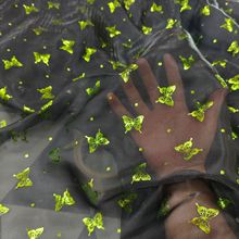 雪纺幻彩蝴蝶烫金家纺面料轻薄布50D75D绿纺布现货