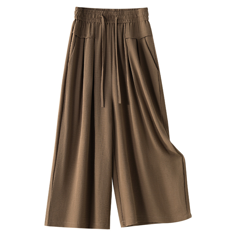 Brown Casual Culottes for Women 2025 New Summer Thin High-Waisted Loose Draped Petite Three-Point Wide-Leg Pants