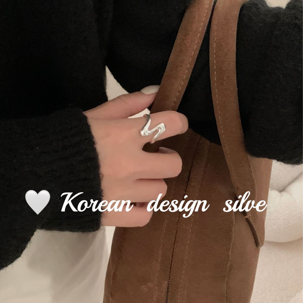 韓國ins風博主同款設計飾品 S925純銀柔美線條戒指疊戴開口指環女