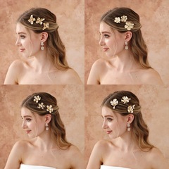 金色の花のヘアピンの3つの服の新婦の髪飾りの子供の演出のヘアピンのセットのレトロな金属の真珠のカモの口のクリップ