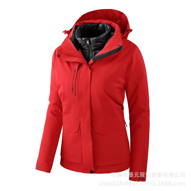 Hombres y mujeres al aire libre impermeable al aire libre tres en dos piezas conjunto de revestimiento de plumón desmontable chaqueta de frío abrigo de moda image 9