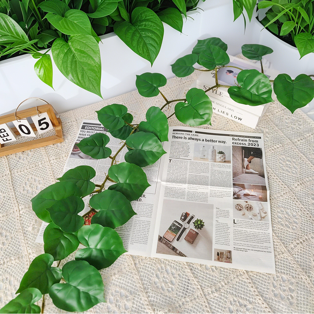 Simulación de tortuga de bambú, hojas de tamarino, vinas, decoración de sala de estar, hojas verdes artificiales, ramas de vid, flores de simulación colgadas en la pared, hojas falsas
