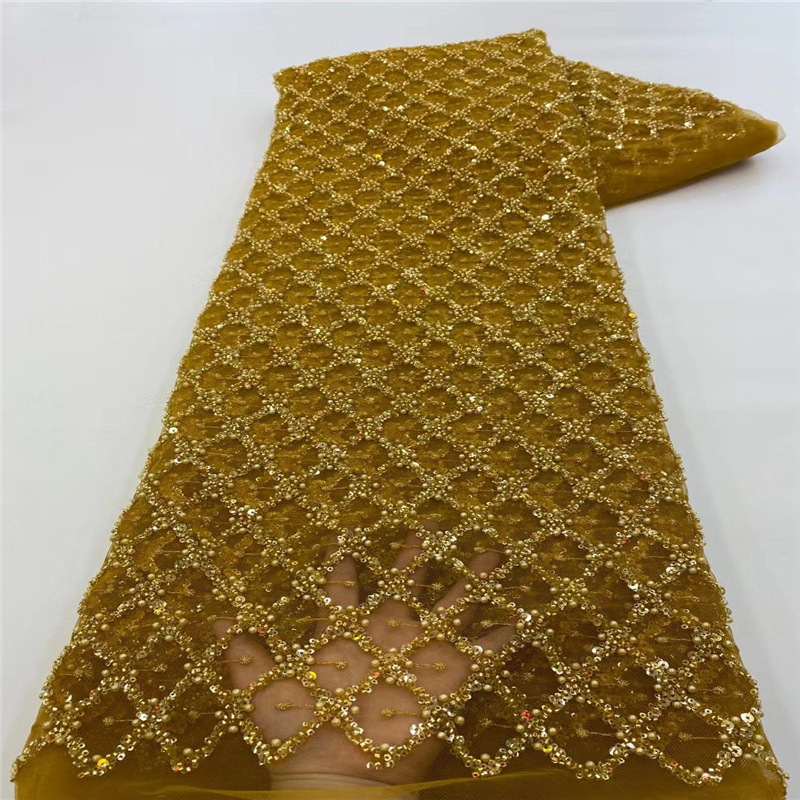 Clásico diamante malla arroz cuentas lentejuelas cuentas bordadas tubo lentejuelas bordado tela vestido falda encaje Malla tela JX2994