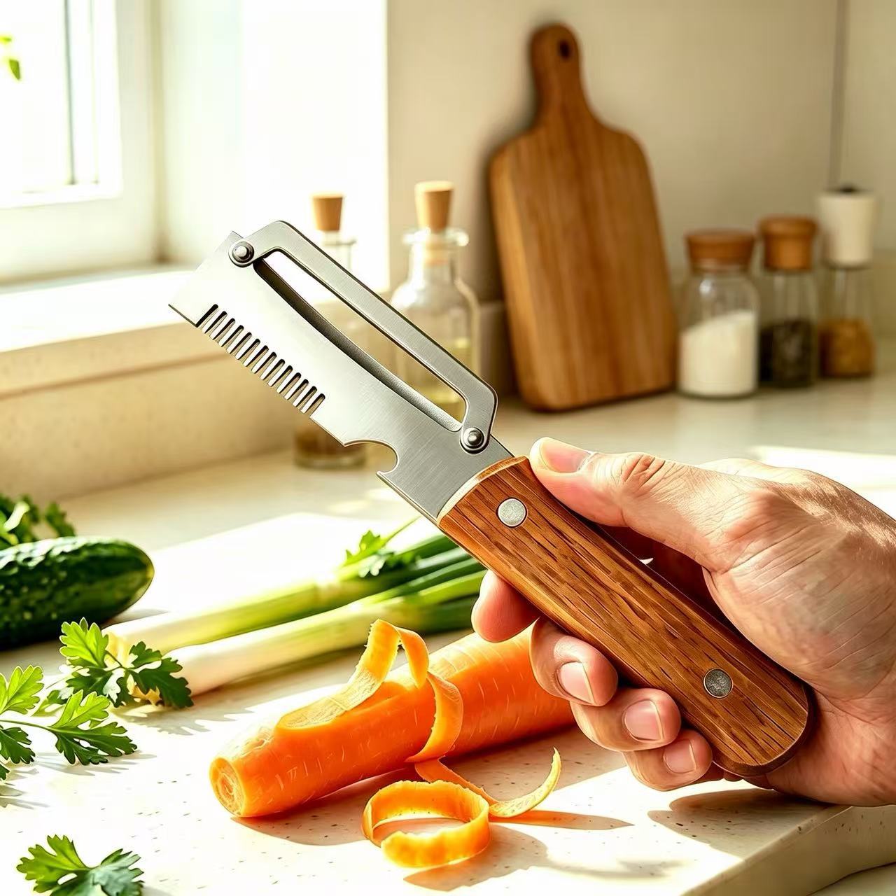 Nuevo cuchillo de corte multifuncional de acero inoxidable 3 - en - 1 cortador de cebolla raspador raspad