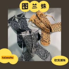 25早秋新款袜子女个性潮袜豹纹蝴蝶结ins超火休闲复古百搭堆堆袜