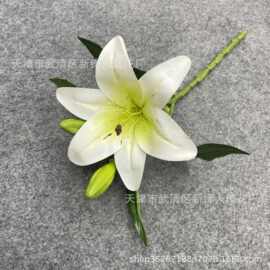 厂家批发仿真花1花2果小单支百合花3D打印手感pu胶片婚礼家居装饰