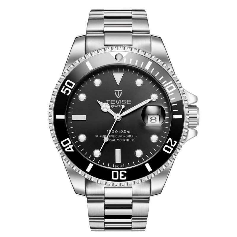 Tevise teweys nuevo agua fantasma casual reloj de los hombres al por mayor de cuarzo correa de acero inoxidable reloj de los hombres T801