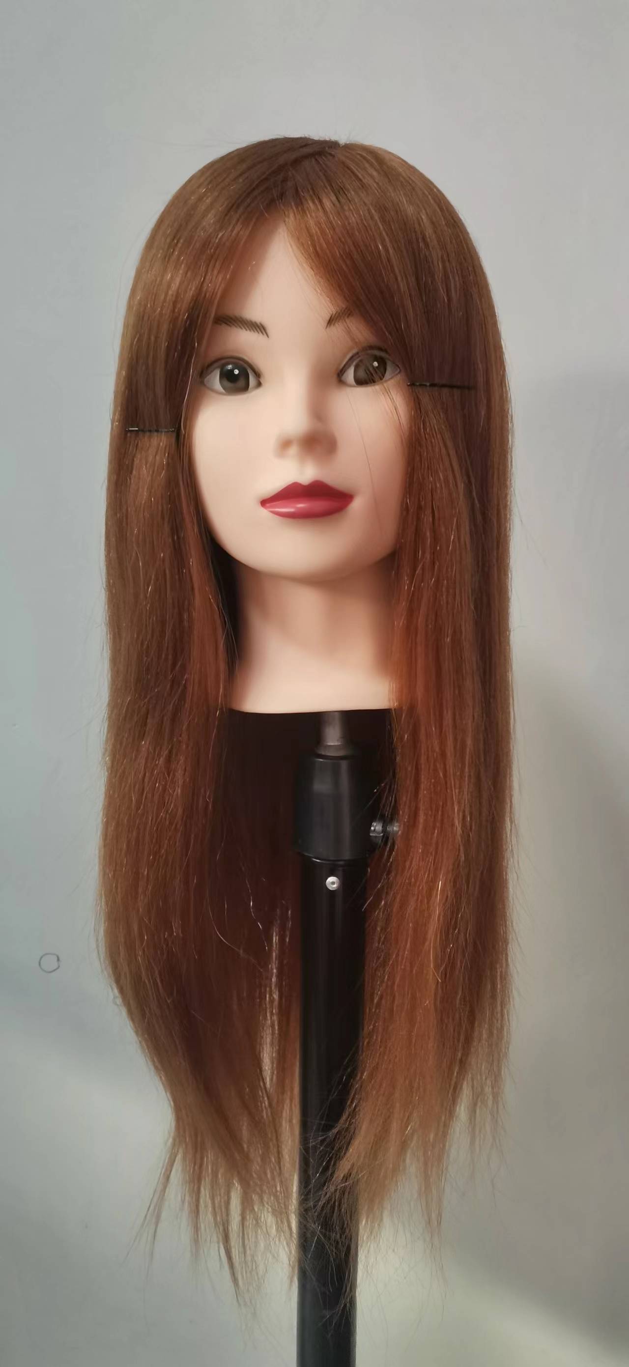 % 80 pelo real marrón con el maquillaje (rollo caliente de la placa)