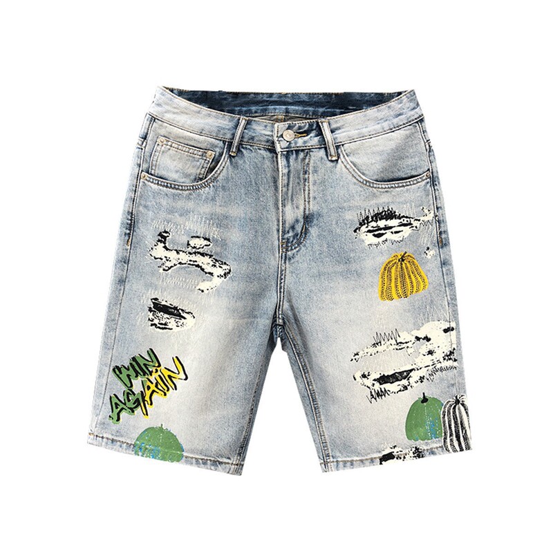 Trendy Stylish Men's Denim Shorts Summer Cross-Border Trade New Thin Straight Pants