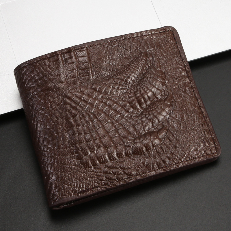 Cross-Border Supply Retro Men's Wallet Oil Wax Leather Crocodile 3D Stereo Horizontal Wallet Short Wallet Wallet Cross-Border Supply Retro Men's Wallet Oil Wax Leather Crocodile 3D Stereo Horizontal Wallet Short Wallet Wallet