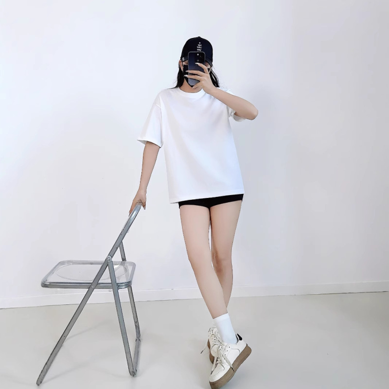 起爆重量ポンド純綿半袖tシャツ女性夏新純色丸襟ゆるい半袖カジュアルtシャツ女性|undefined