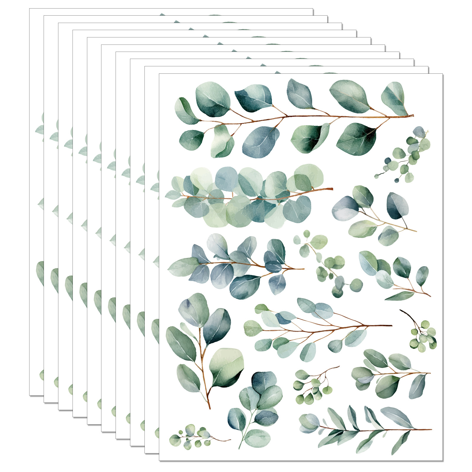 Okaliptüs Bitkisi Banyo Fayans Arka Plan Çıkartması Yaprak Su Geçirmez Duvar Sanatı Kendinden Yapışkanlı_voghion.com