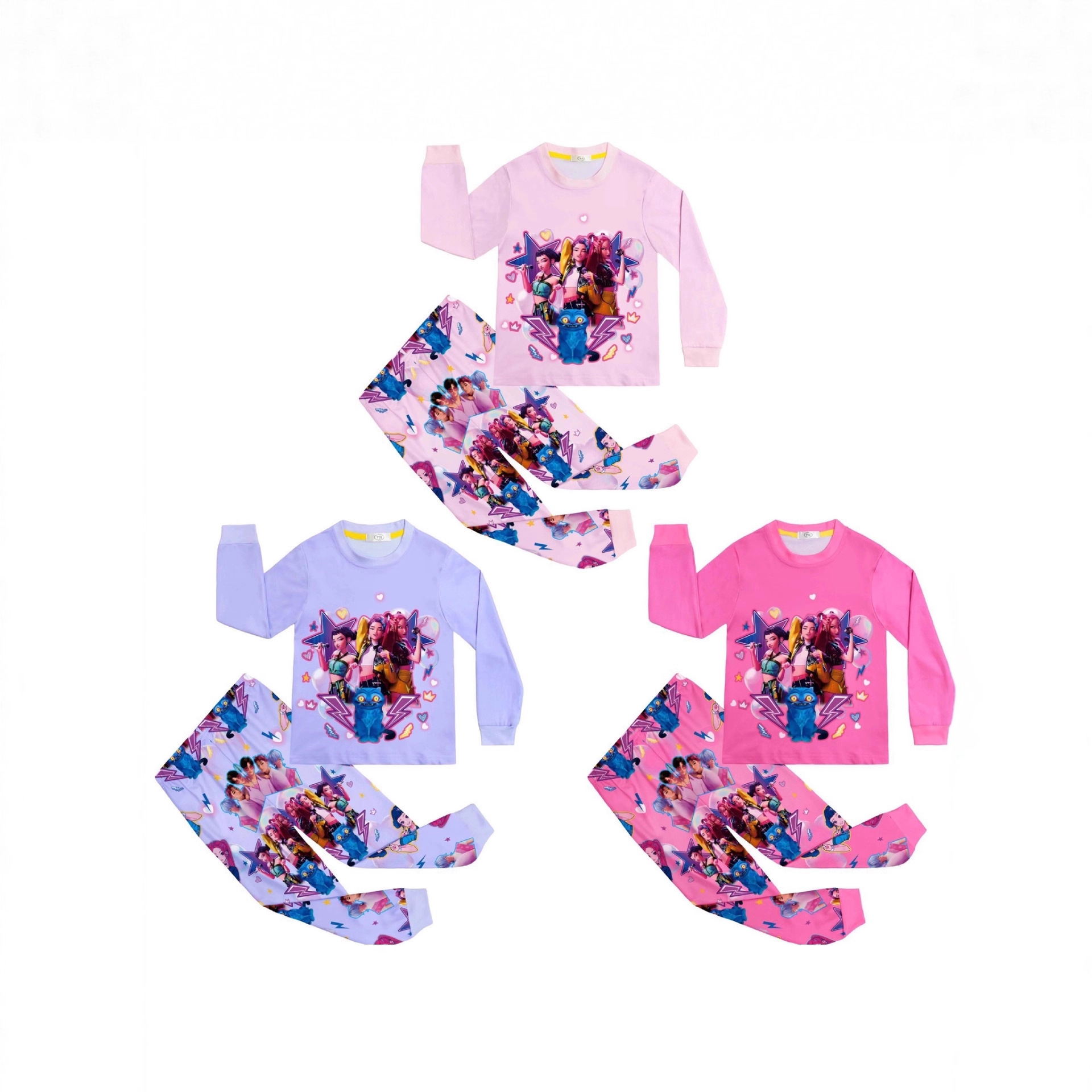 跨境新款女童套装裤 猎魔女团 儿童套装裤中大童长袖长裤套装现货