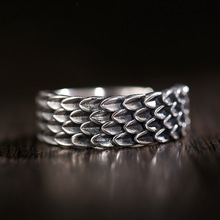 千叶泰银龙鳞复古戒指男士款潮牌复古泰银小众高级感指环可调节