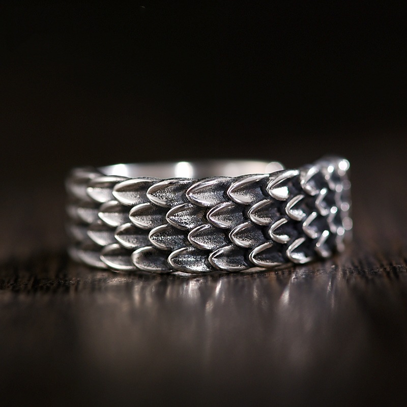 千叶泰银龙鳞复古戒指男士款潮牌复古泰银小众高级感指环可调节