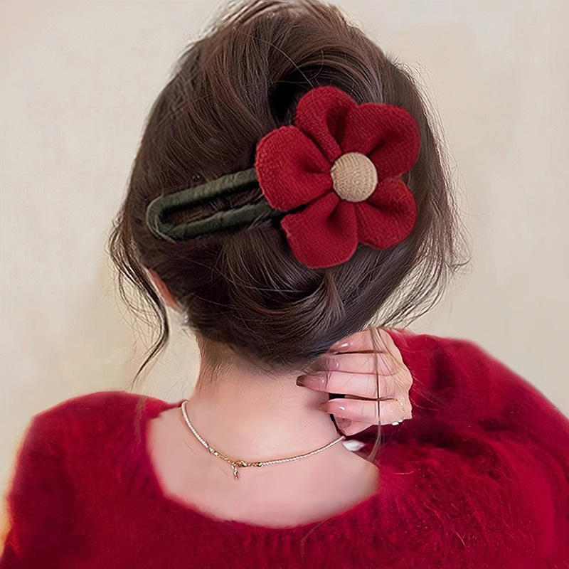 Ángora rojo amor torcido clip de cabello de cabeza de mujer en la parte posterior de la cabeza clip de cabello temperamento rascar tocado de brazo