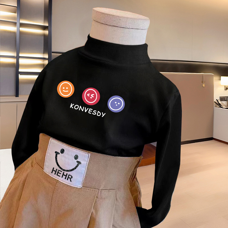 Medio y grandes niños de la ropa interior térmica de terciopelo camiseta de primavera y otoño niños y niñas ropa de Otoño de una sola pieza superior media Camiseta de cuello alto de los niños
