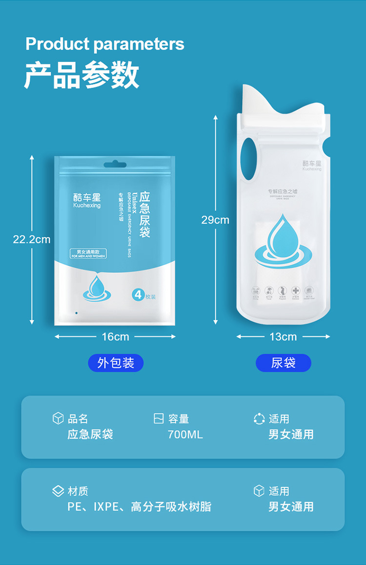 Emergency Urine Bag for Car, Disposable Urination Device, Unisex, Portable for Travel, Leak-Proof and Odor-Proof