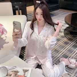 实拍秋季新款冰雪丝法式蕾丝甜美轻奢高级感丝绸可外穿家居服套装