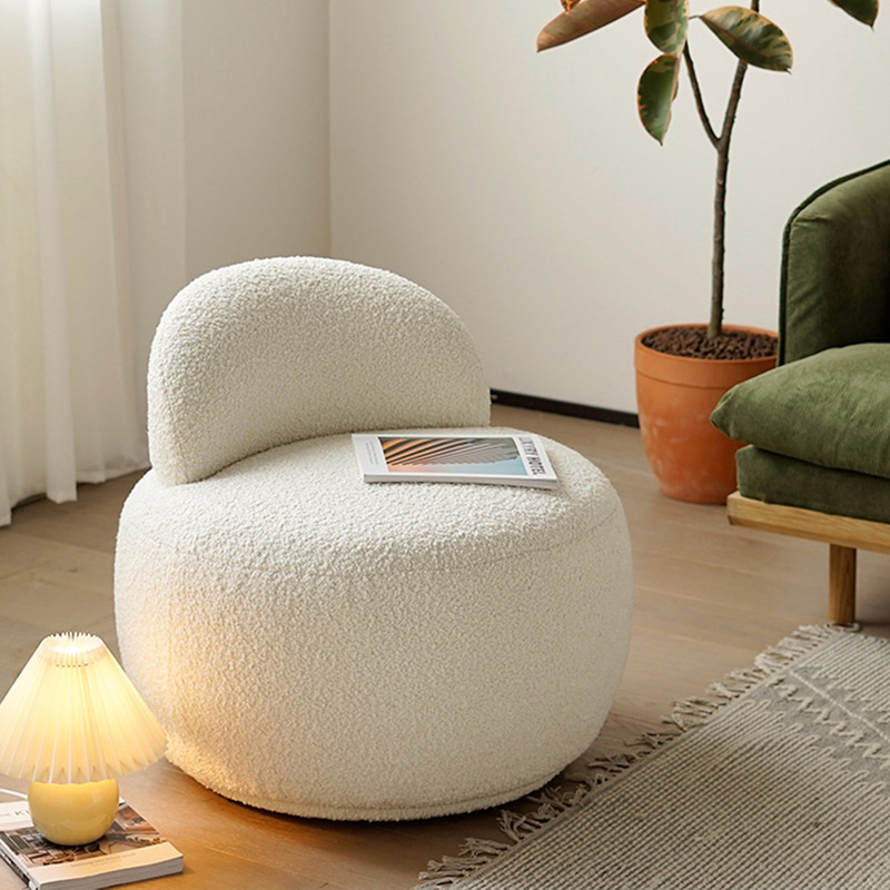 Light Luxury Minimalist Teddy Velvet Sofa Chair White Lazy Single Chair Leisure Sofa Chair Light Luxury Home Living Room Bedroom
