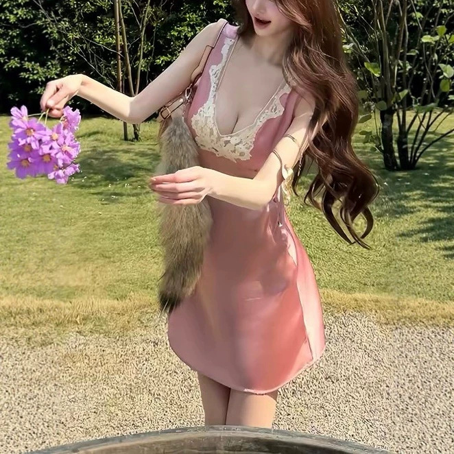 【Flower Fairy Girl】ch1oe1w+Flower33 same style custom-dyed pearl satin lace sleeveless dress