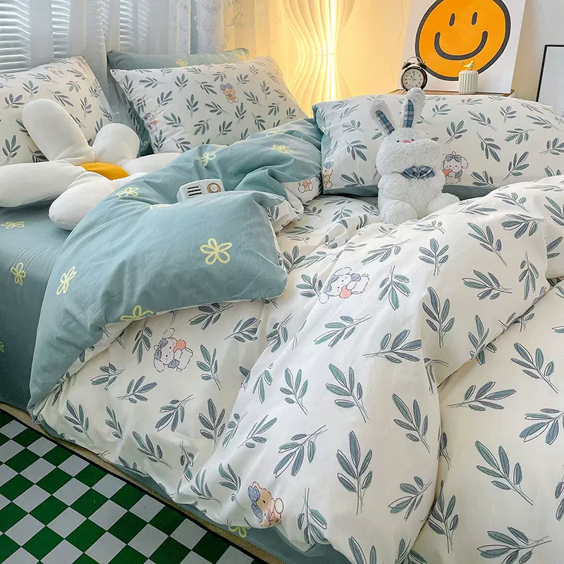 四件套全棉60支简约纯棉磨毛套件小清新床单被套AB宿舍三件套批发