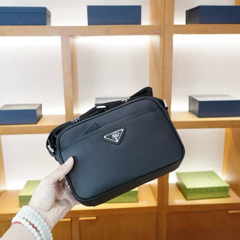 P Brand Men's Genuine Leather Crossbody Bag with Triangle Logo, Gift Box, Foreign Trade, Cross-Border Fashion, Simple and Stylish Trendy Bag P Brand Men's Genuine Leather Crossbody Bag with Triangle Logo, Gift Box, Foreign Trade, Cross-Border Fashion, Simple and Stylish Trendy Bag