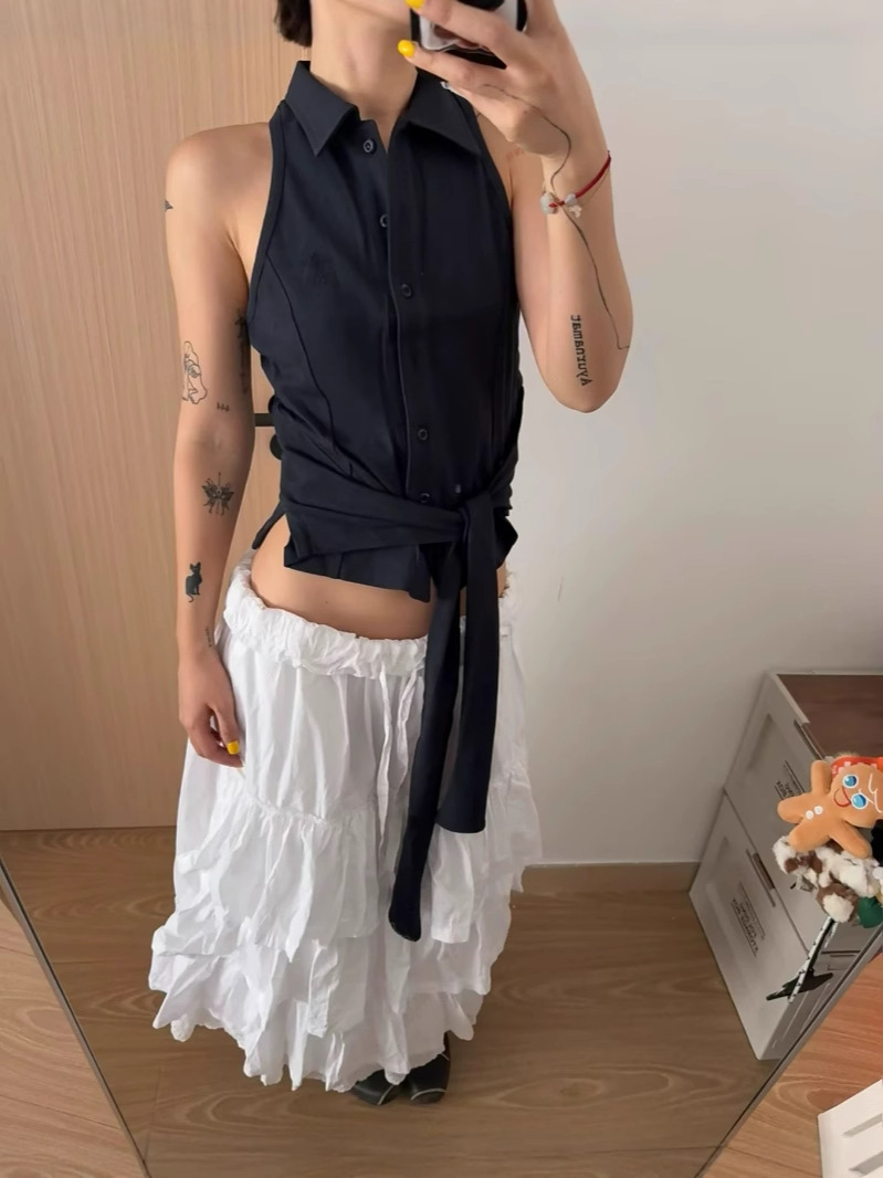 2025 primavera y verano nuevo diseño de nicho chaleco sin mangas con cuello de camisa delgado image 3