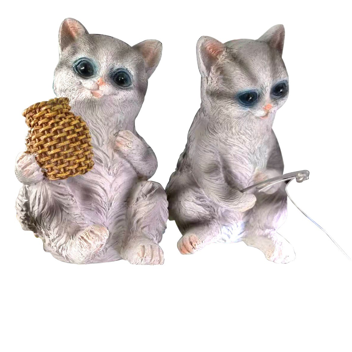 Decoración de pecera de resina, gato de pesca, canasta de bambú, gato AB, artesanía, gatito, colgante de acuario, estilo explosivo